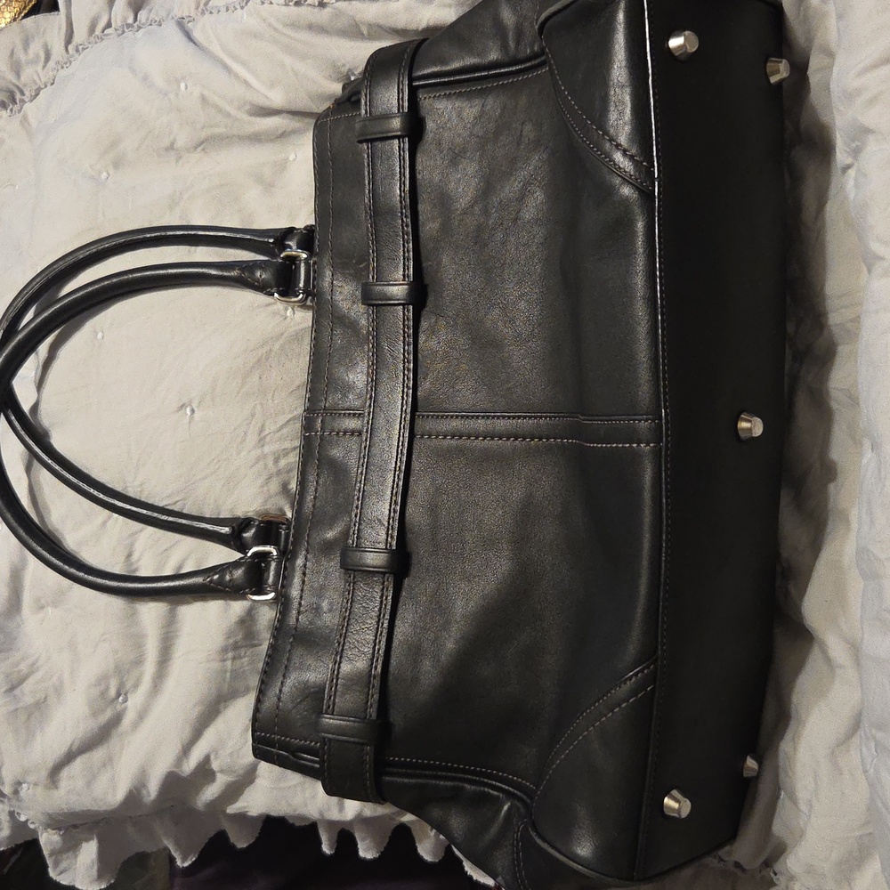 Coach Black Leather Hampton Handbag with Silver Accents - Picture 6 of 16